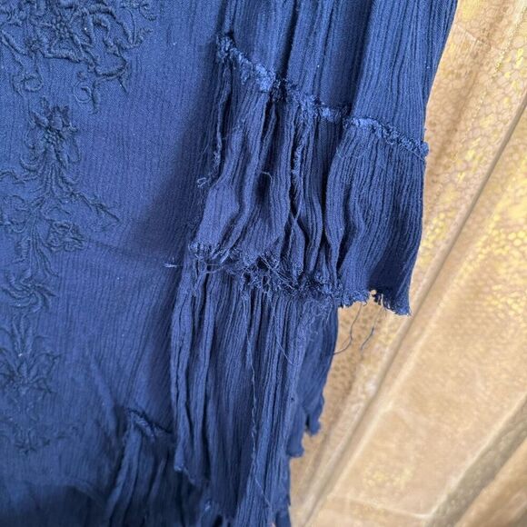 Free People Navy Blue Tiered Distressed Boho Lace Embroidered Dress Small - Picture 8 of 9